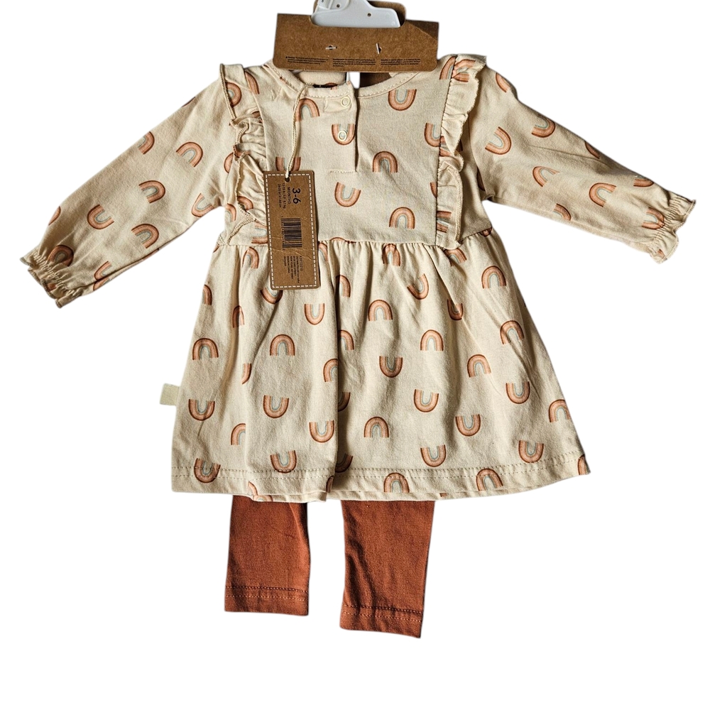 Adorable Cream and Brown Baby Dress with Leggings